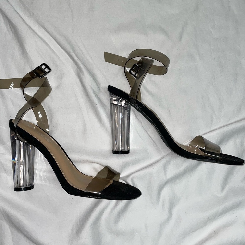 Shoe Dazzle Black Smoke Clear Heel